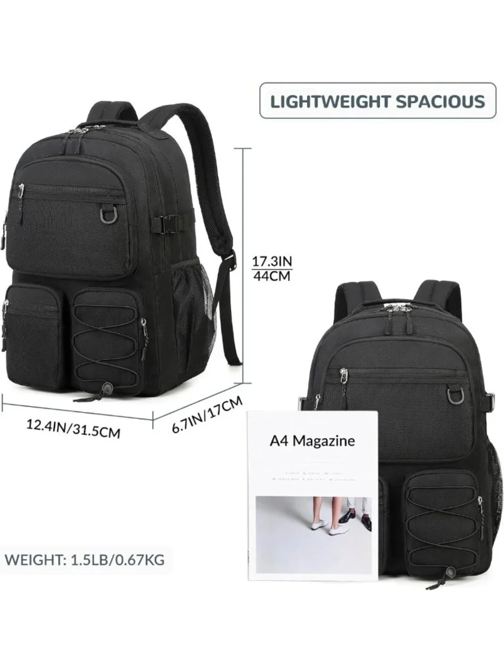Water Resistant Daypack Backpack for School, Travel & Outdoor - Fits 15.6